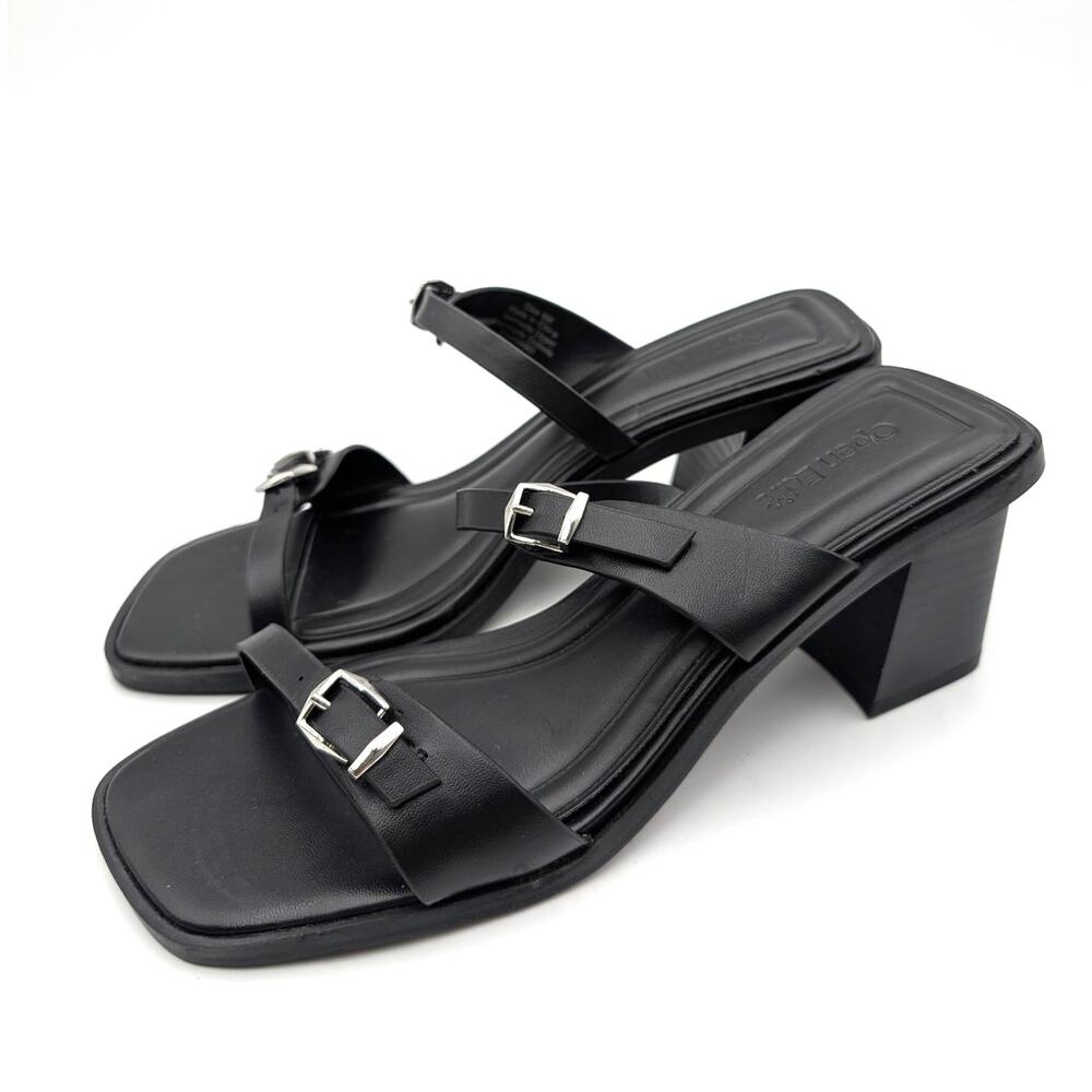 Open Edit Akari Block Heel Sandals Open Toe Women's Black Size US6M EU36.5
